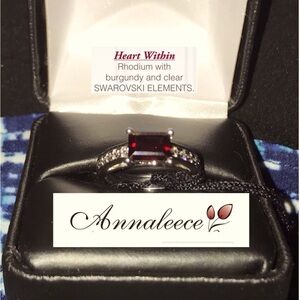 Rhodium Red Gemstone Ring with Swarovski Crystal Accents